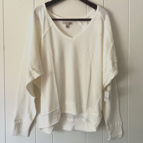 NWT Free People Santa Clara Thermal Size Women's M Alabaster Long Sleeve V-Neck - Picture 1 of 5